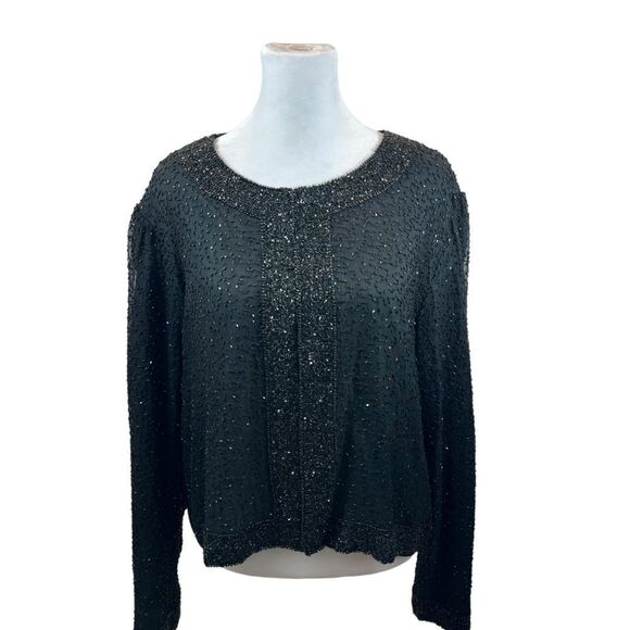 Ladies Black Silk and Glass Bead Jacket Size Large - Picture 5 of 14